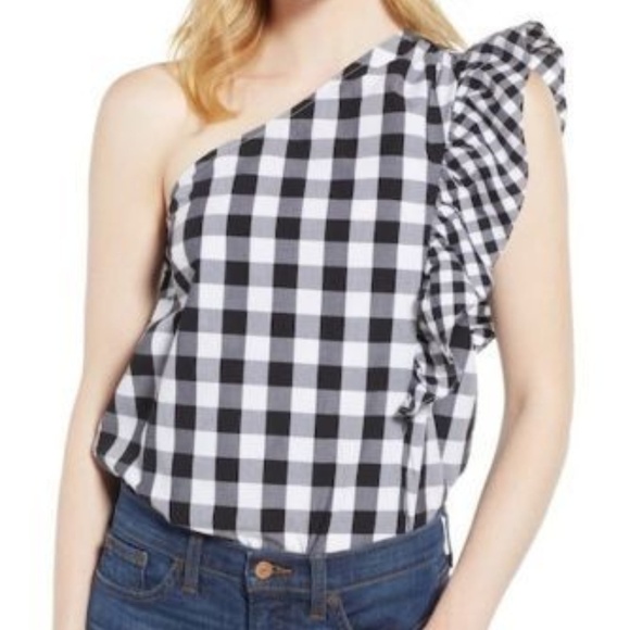 J. Crew Tops - J. Crew Maybe One-Shoulder Mix Gingham Top